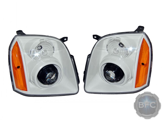 2007 GMC Yukon White Black Amber HID Projector Headlamps