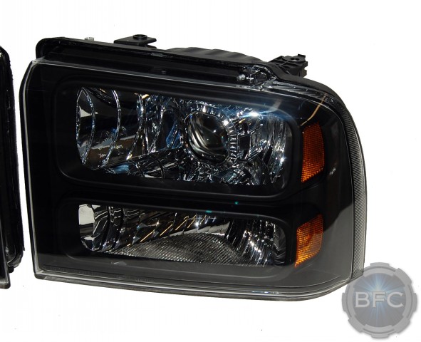 2007 Ford F350 Super Duty Black & Chrome HID Projector Headlights