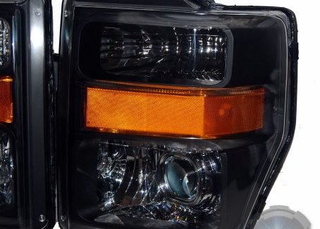 2010 Ford Super Duty Black & Chrome HID Square Projector Headlights Conversion