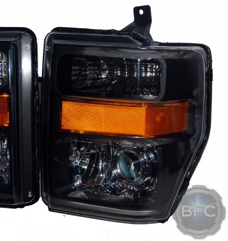 2010 Ford Super Duty Black & Chrome HID Square Projector Headlights Conversion