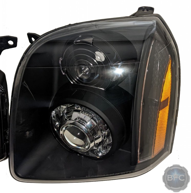 2014 GMC Yukon Denali Black and Chrome Projector Retrofit Headlights