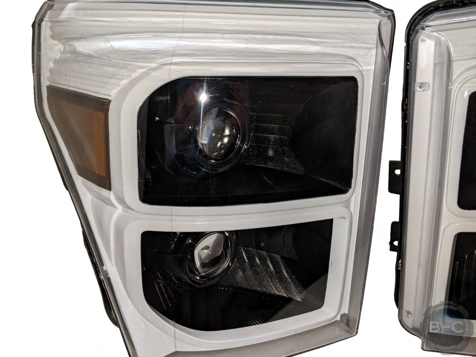 2015 Ford F350 Super Duty Oxford White & Black Custom Quad Projector Headlights
