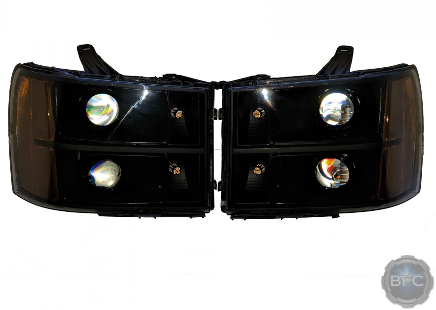 2012 GMC Sierra 1500 Quad All Black Custom Projector Retrofit Headlights Conversion - BLACKFLAMECUSTOMS.com