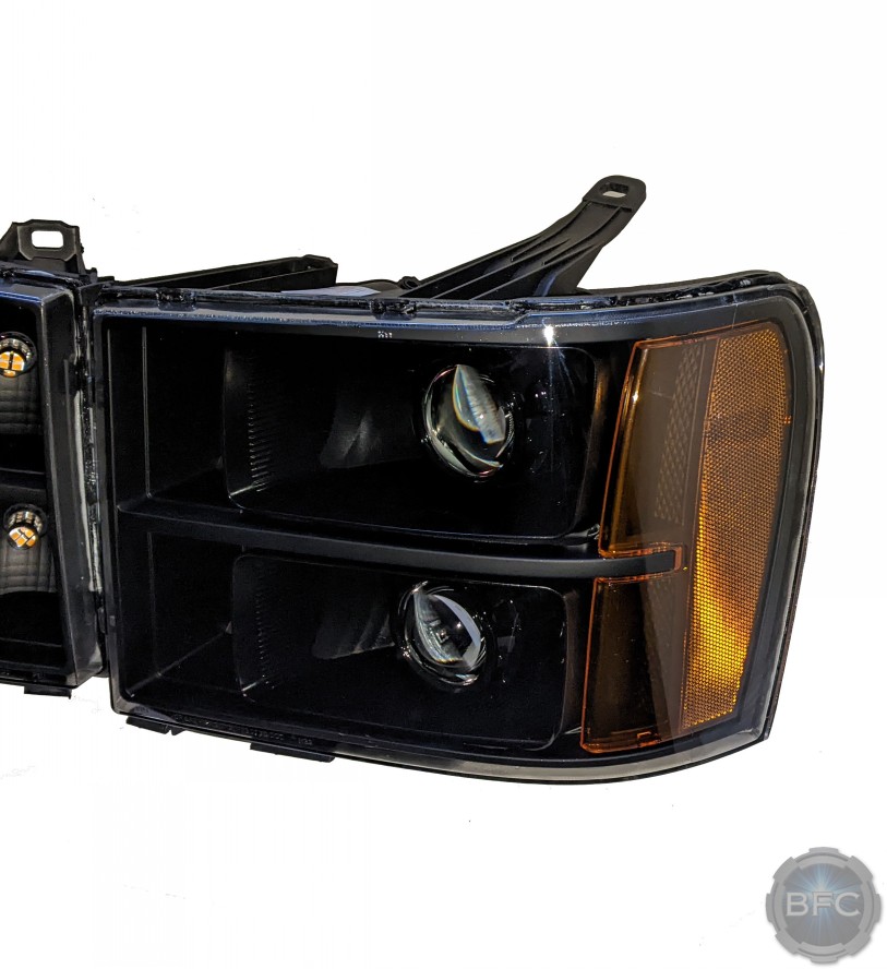 2012 GMC Sierra 1500 Quad All Black Custom Projector Retrofit Headlights Conversion - BLACKFLAMECUSTOMS.com