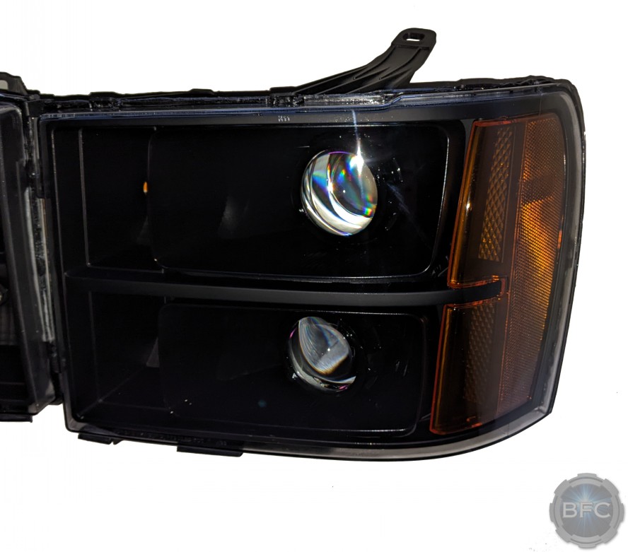 2012 GMC Sierra 1500 Quad All Black Custom Projector Retrofit Headlights Conversion - BLACKFLAMECUSTOMS.com