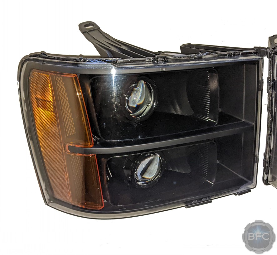 2012 GMC Sierra 1500 Quad All Black Custom Projector Retrofit Headlights Conversion - BLACKFLAMECUSTOMS.com