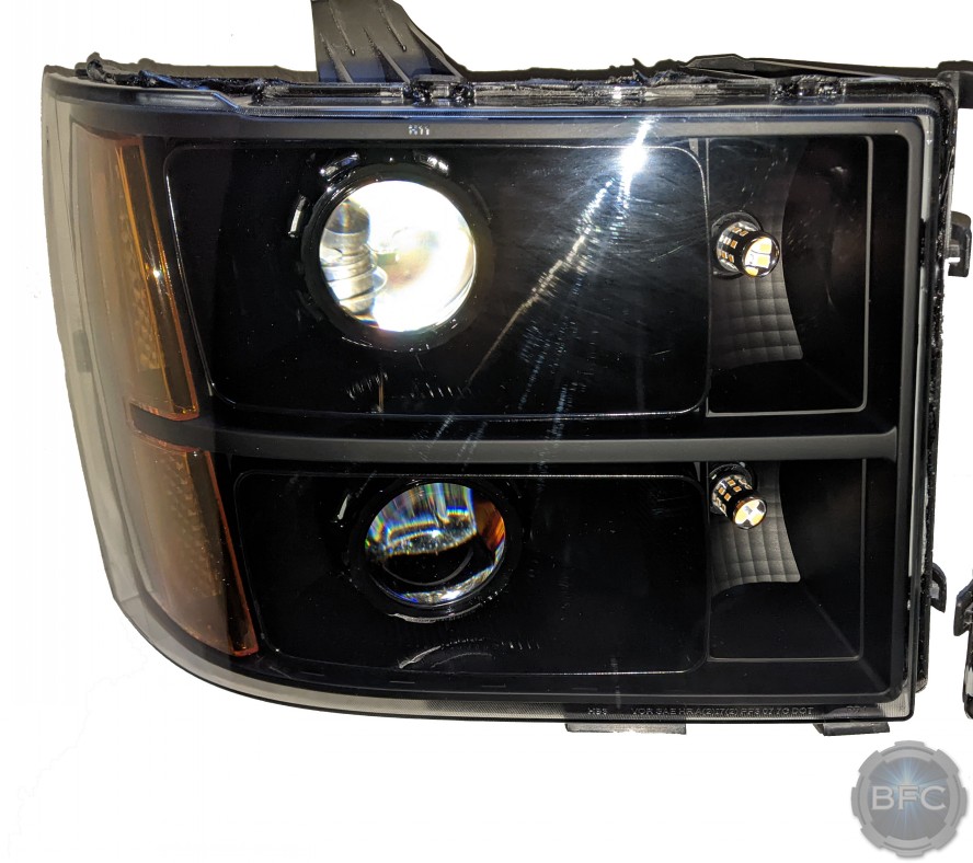 2012 GMC Sierra 1500 Quad All Black Custom Projector Retrofit Headlights Conversion - BLACKFLAMECUSTOMS.com